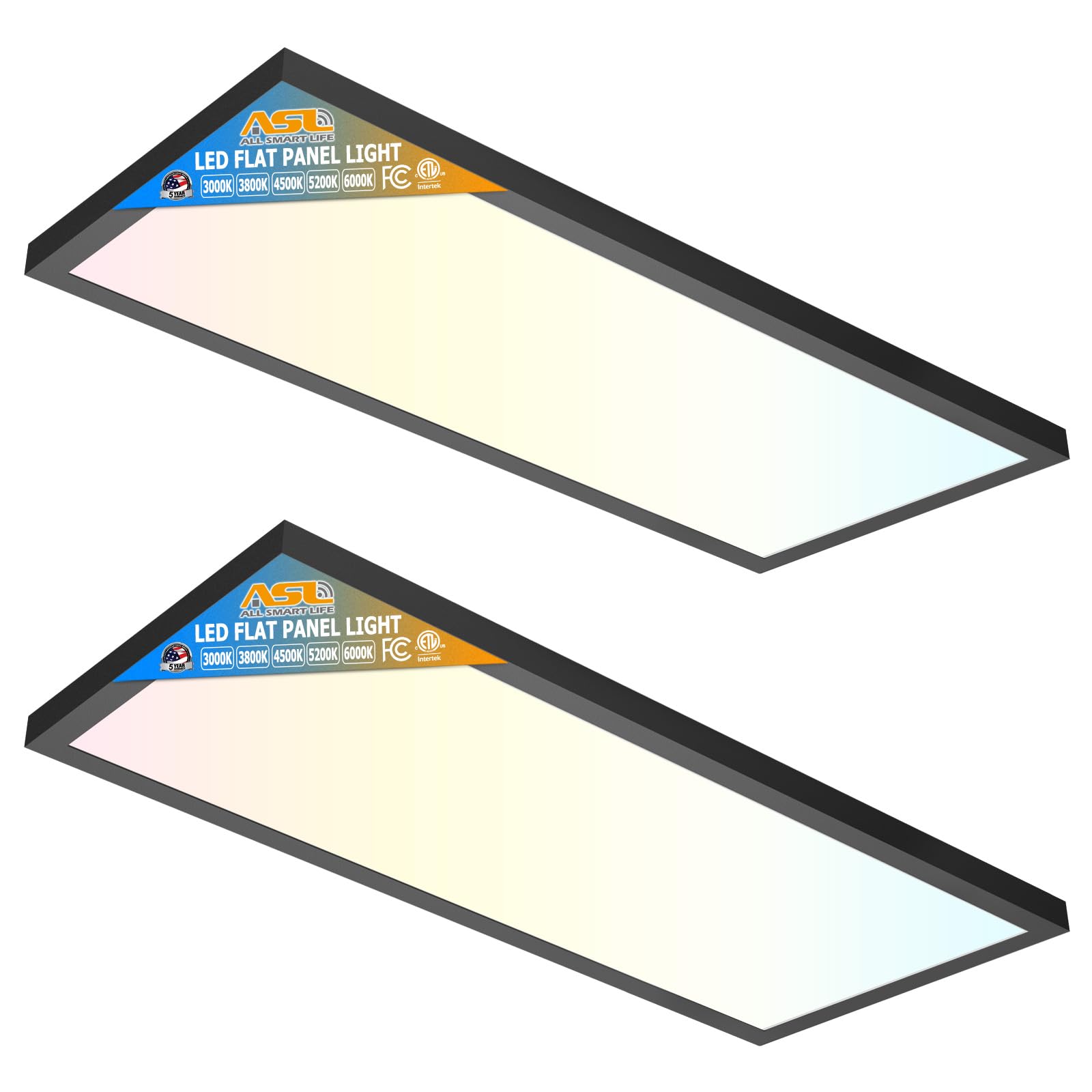 Photo 1 of Allsmartlife 1x2 FT LED Flat Panel Light Surface Mount, 24W 2880LM 5CCT 3000K-6000K Dimmable, Ultra Slim Edge-Lit LED Ceiling Light, Flush Mount Fixtures for Kitchen Office, Black 2-Pack