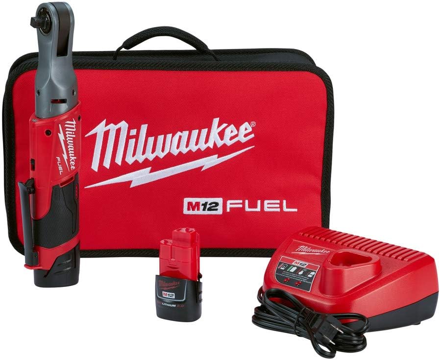Milwaukee 2557-22 M12 FUEL 12-Volt Lithium-Ion Brushless Cordless 3/8 in. Ratchet Kit W/ (2) 2.0Ah Batteries, Charger and Tool Bag: Automotive