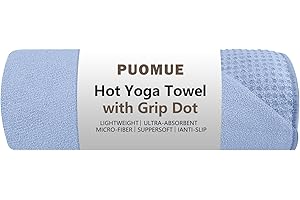 Puomue Hot Yoga Towel with Grip Dot, 72" x 24", Absorbent Microfiber Non Slip Yoga Mat Towel for Hot Yoga, Bikram, Pilates, Exercise and Fitness, Blue