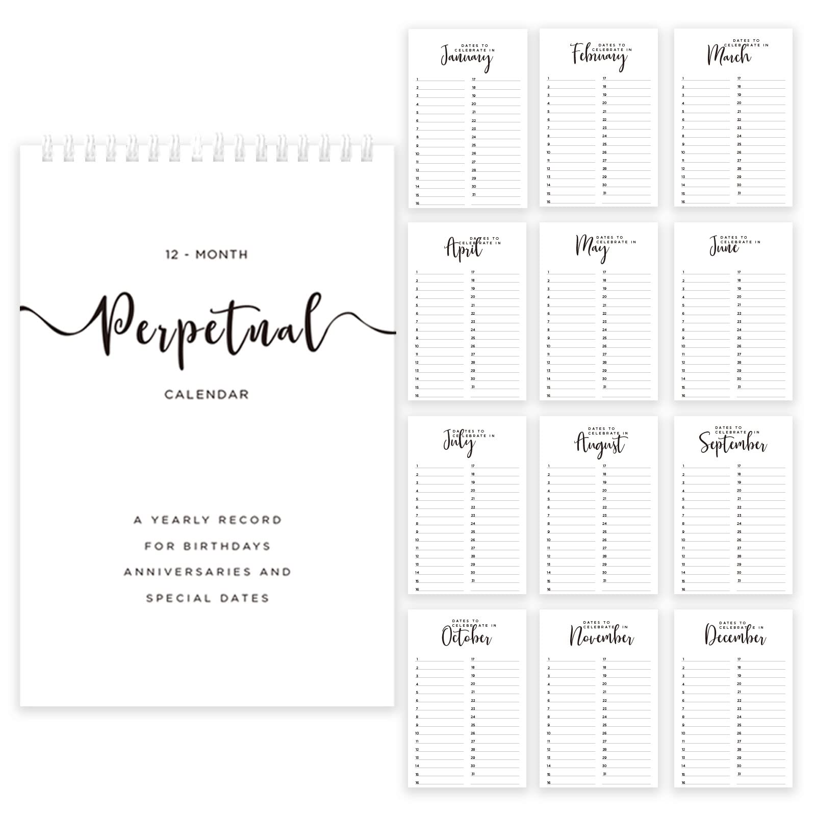 Perpetual Calendar,12 Month Hanging Flip Design Calendar for Remember Important Dates, 6"x9" Minimalist Monthly and Daily Wall Hanging Planner Organizer for Birthdays, Anniversaries Special Days