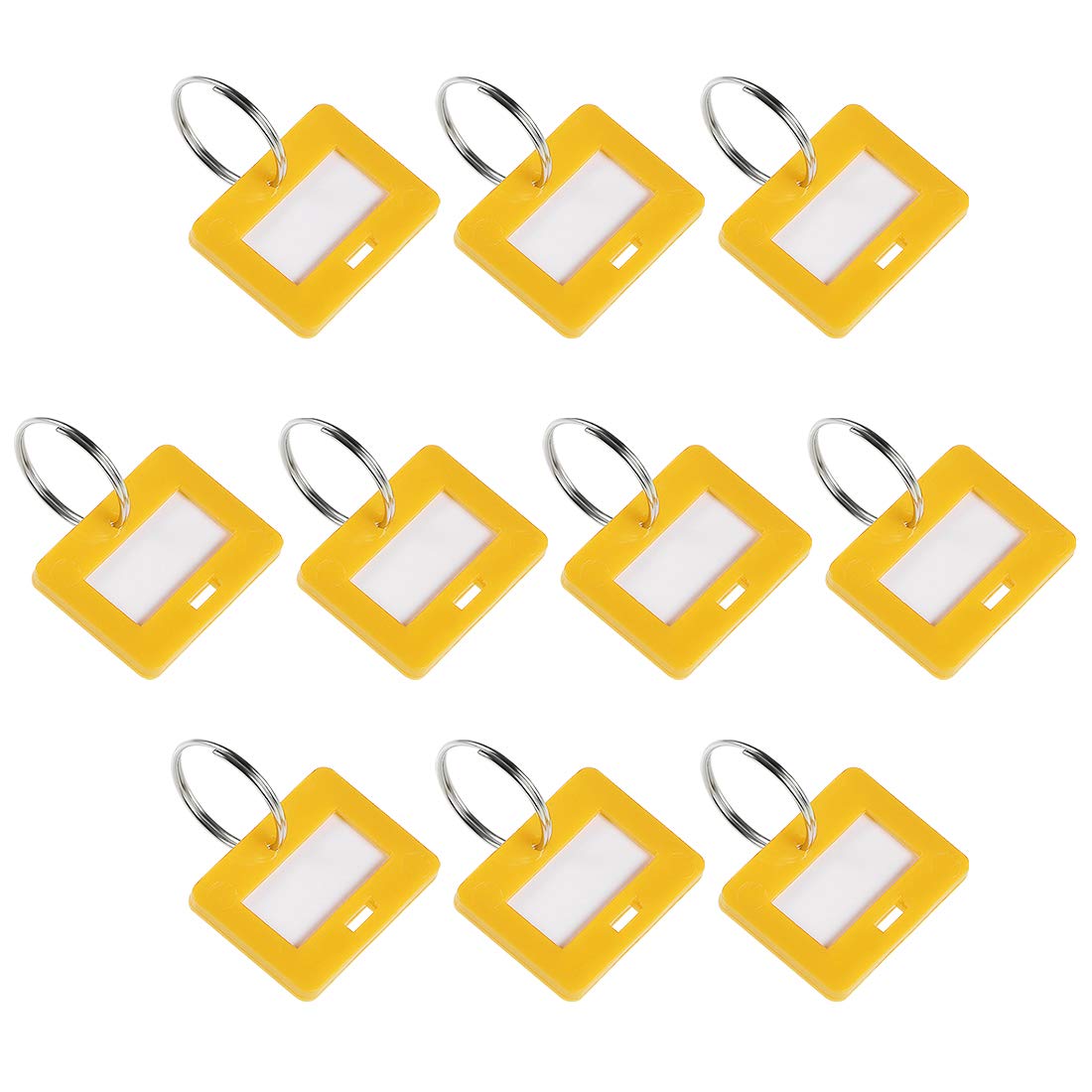 sourcing map Plastic Key Tags with Split Ring Keychain ID Luggage Label Window 28x22mm, Yellow 10Pcs