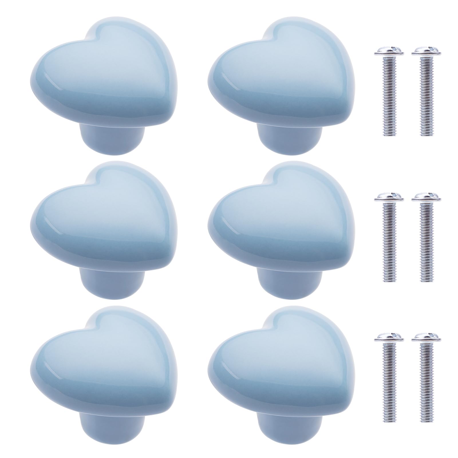 NAKUPENDA 6Pcs Furniture Ceramic Knobs Heart Shape Ceramic Cupboard Drawer Knobs Ceramic Handles with Screws for Children's Room Kitchen Cupboards Bookshelf (Light Blue) — image 1