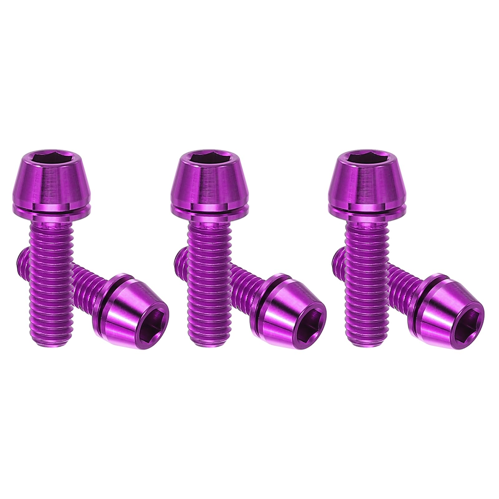 PATIKIL M5x16mm Titanium Bicycle Stem Bolt, 6 Pack Hex Tapered Head Bolt Mountain Bike Screw Replacement with Washer for Bicycle Stem Parts, Purple