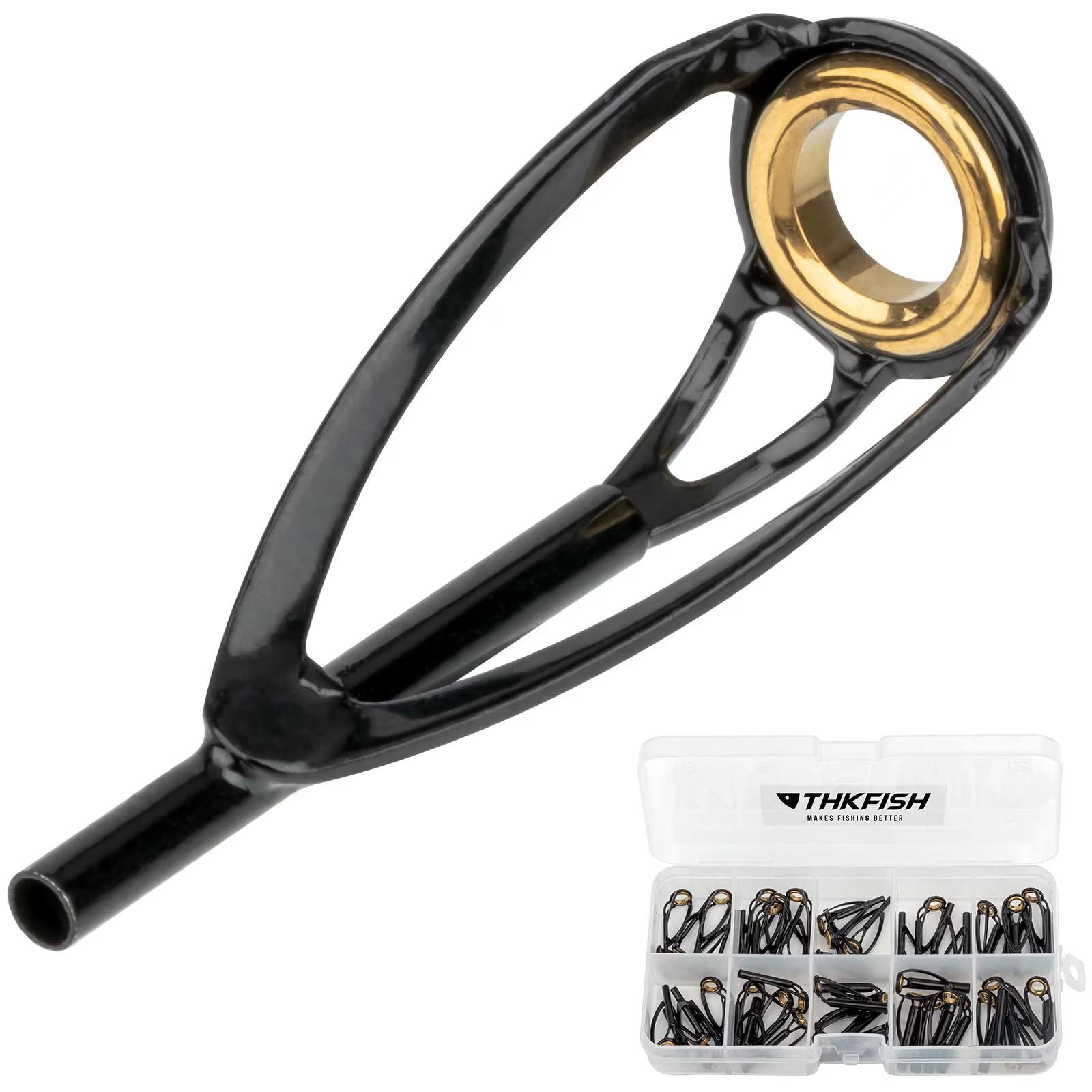 THKFISH Rod Tip Repair Kit 50pcs Rod Tips Fishing Rod Tips Replacement Kit Pole Tip Repair Kit with Box 10 Sizes A-BLACK