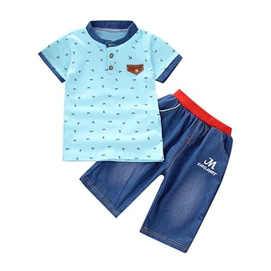 2 Stck Kleinkind Junge Kurzarm T-Shirt und Kurze Hose Outfits Sets