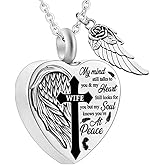 MEMORIALU Heart Urn Necklaces for Ashes Cross Angel Wings Cremation Jewelry Keepsake Memorial Pendant for Men Women