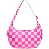 FODOKO Crescent Shoulder Bag for Women Checkered Purse Small Cute Clutch Hobo Handbags Nylon Quilted