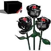 Black Roses Bouquet Building Set - Gothic Artificial Flowers Botanical Collection Blocks Kit for Adults, Ideal Home Decor for - 3 Pack Christmas or Valentine's Day Gift