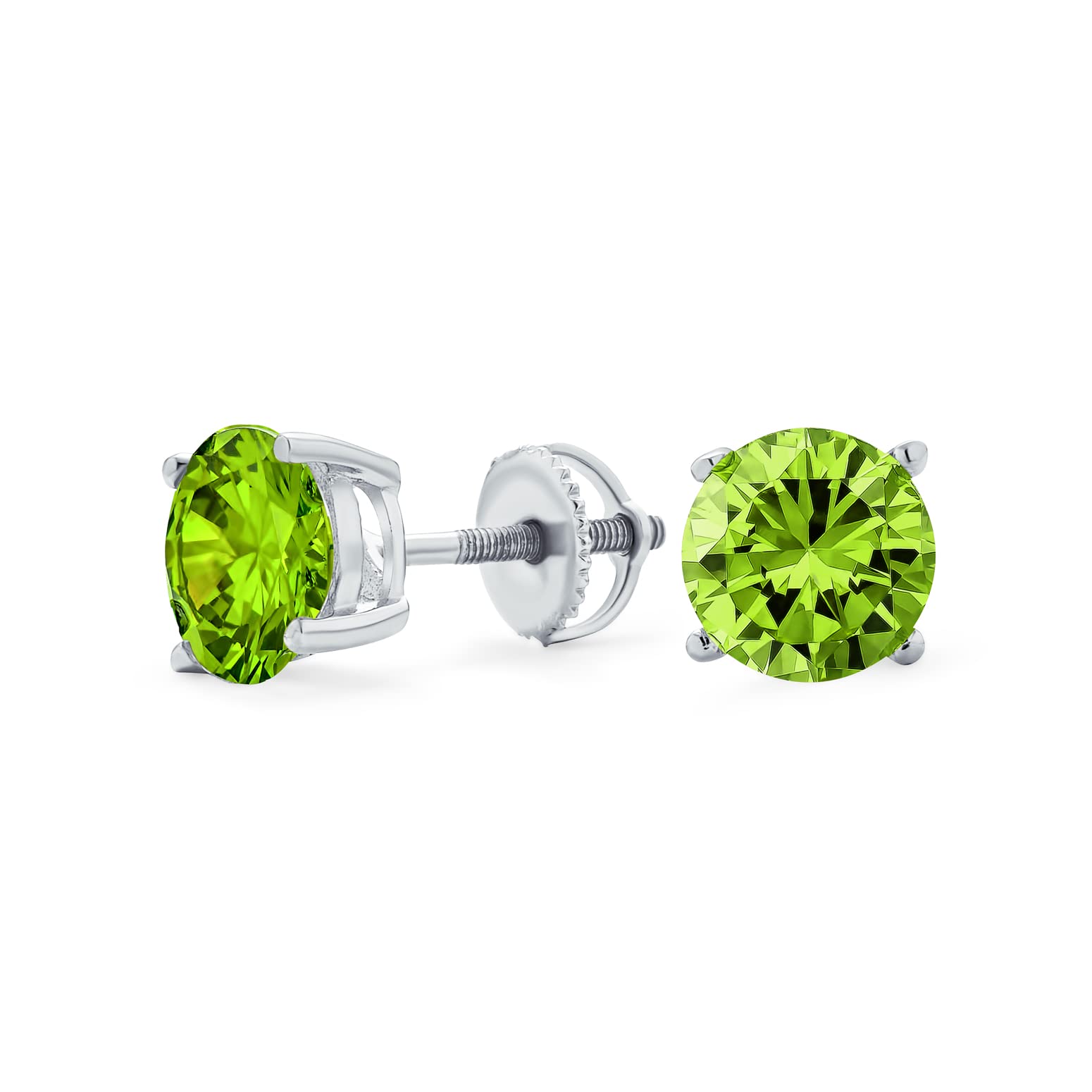 Lime Green Round Cubic Zirconia Brilliant Cut AAA CZ Solitaire Stud Earrings Simulated Peridot .925 Sterling Silver Screw back 8MM — image 1