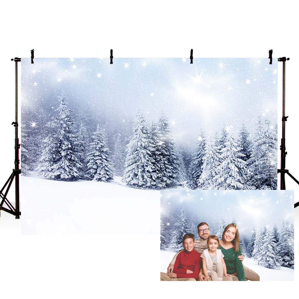 MEHOFOTO Winter Wonderland Background Snow Landscape Scene Forest Pine Tree Photography Background Decoration Photo Studio Props 2.1x1.5m'