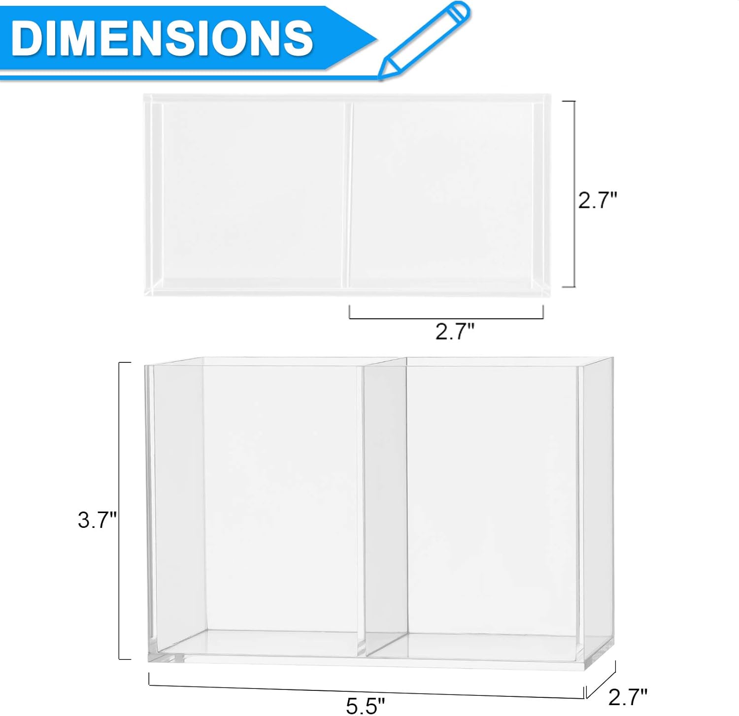 Vitviti Acrylic Pen Holder, Clear Desk Organizer, Pencil Cup Holder for Desk with 4 Compartments, Desktop Stationery Organizer for Home/Office Storage/School/Art Supply, Set of 2: Home Improvement