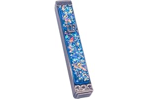 TAMARA BASKIN ART GLASS Sparkling Art Glass Mezuzah - Easy Mount Indoor or Outdoor - Weatherproof Metal Case - Gift Box and Non-Kosher Scroll Included - Hand Made in USA - Guaranteed for Life! (Sky)