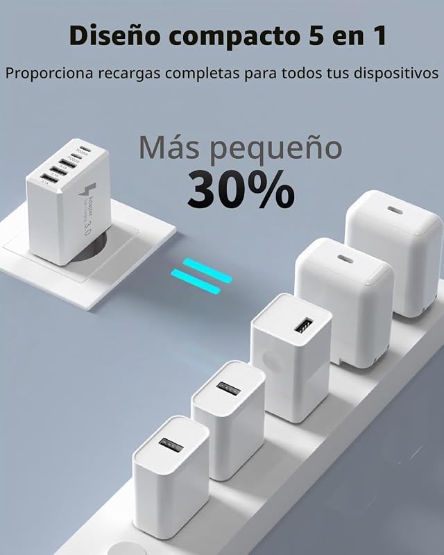 Carregador USB C 50W, 5 portas, carregador USBC, carregador USB múltiplo — foto 6 de 7