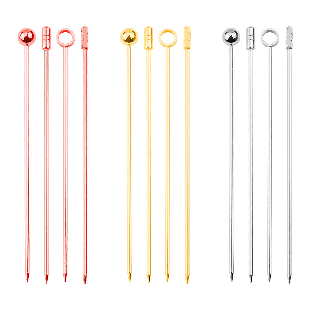 Jagowa 12PCS Cocktail Picks Stainless Steel Fruit Sticks Toothpicks Appetizer Stainless Steel Reusable Martini Skewers Drink Picks