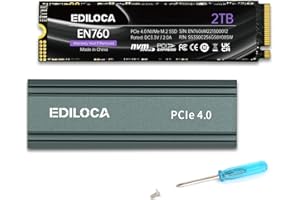 Ediloca EN760 SSD with Heatsink 2TB PCIe Gen4, NVMe M.2 2280, Up to 5000MB/s, Internal Solid State Drive, Dynamic SLC Cache, 