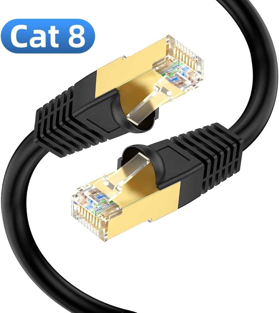 Cat8 Ethernet Cable 25ft, BIFALE Outdoor Cat8 Cable PE Jacket SSTP Heavy Duty Triple Shielded in-Wall, Cat8 LAN Network Cable 40Gbps 2000Mhz 26AWG, Water/UVproof, Direct Buried for Modem, Router
