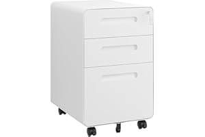 HOMSTEEL 3 Drawers File Cabinet, Mobile Filing Cabinet with Lock, Steel, Fully Assembled Except Casters, for Home Office, for A4, Letter, Legal File Folders, White