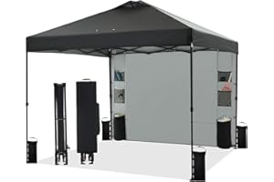 Tunbne 10'x10' 1-Person Setup Pop Up Canopy Tent with Sidewall and 6 Pockets, Patented One Push, Instant Shade Canopy with Vented Roof for Outdoor, Case, 8 Stakes, 4 Ropes, 4 Sandbags (Black)