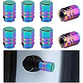 Osilly Car Tire Stem Valve Caps, 8 PCS Aluminum Alloy Valve Stem Covers, Leak-Proof Tire Cap Cover Accessories, Hexgon Style Wheel Air Valve Caps for SUV Car Bike (Multicolor)