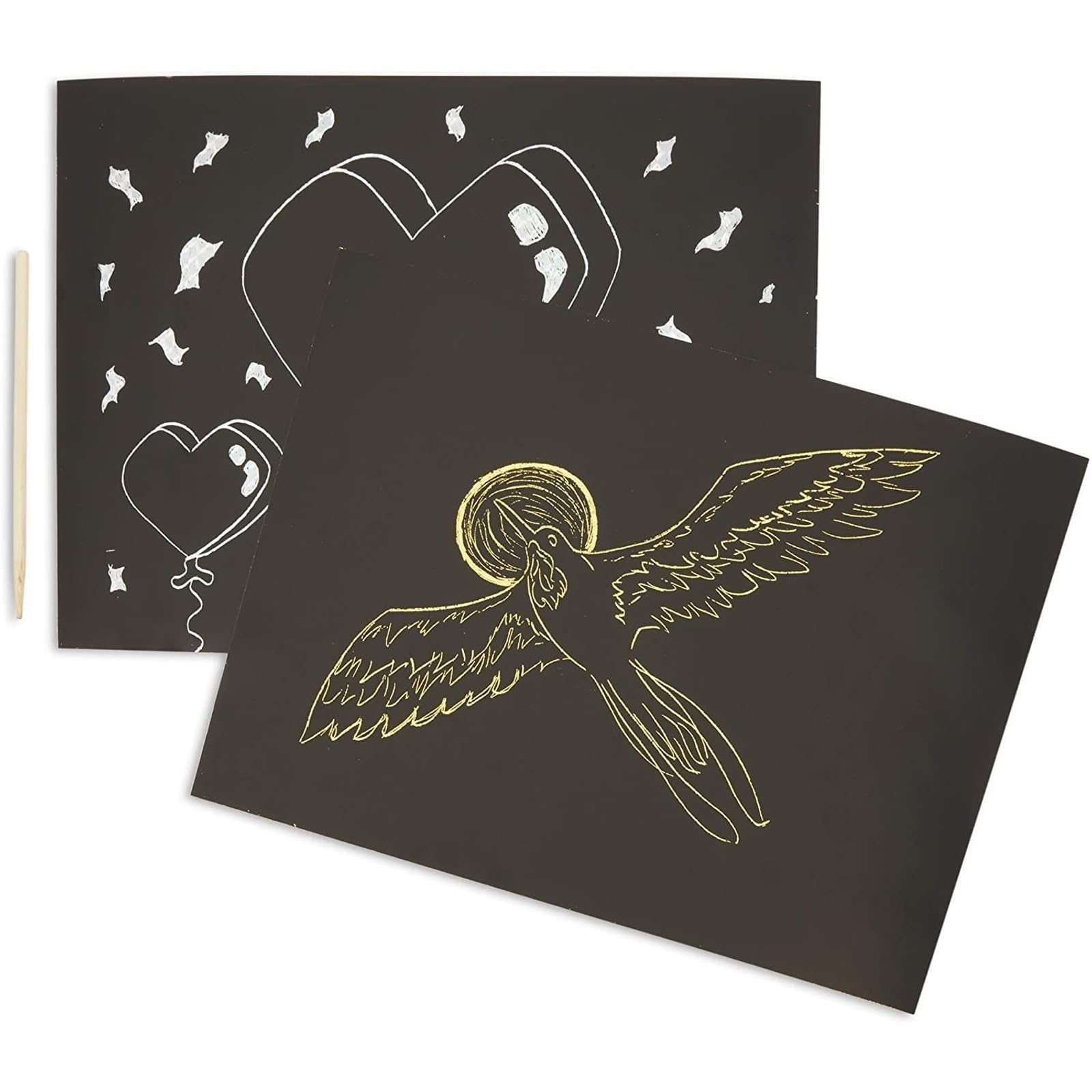 Bright Creations Scratch Art Paper - 8.5 x 11 in, 38 Pieces, Gold & Silver Foil - Metallic Scratch Art Paper Featuring Wooden Styluses & Stencils for Kids & Adults