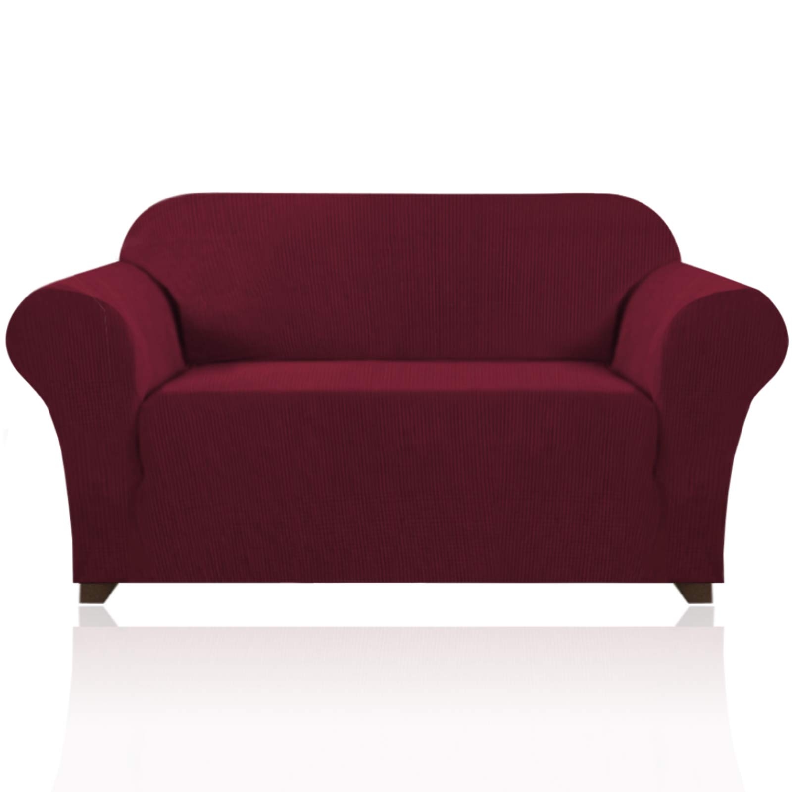 Photo 1 of PrinceDeco Stretch Loveseat Sofa Cover Slipcover Couch Cover for 2 Cushion Sofa Washable Sofa Cover for Pets Friendly Furniture Protector Covers with Non Slip Bottom(Loveseat, Burgundy Red)