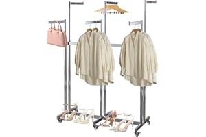 Takpylia Heavy Duty 6 Arms Clothing Rack, Floor Standing Metal Garment Rack with wheels, Adjustable Height Arms from 46" to 62" for Clothing Store Retail Display Clothes Rack (silver, 115cm/45.2in)