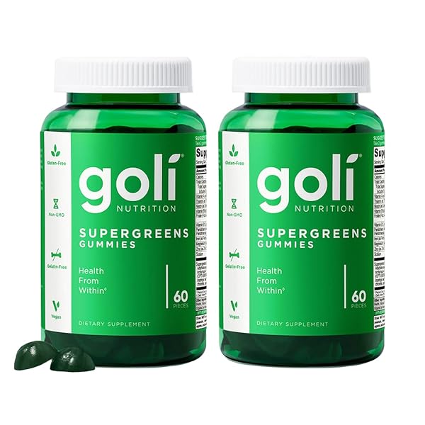 GOLI SUPERGREENS VITAMIN GUMMY – 120 COUNT – ESSENTIAL VITAMINS AND MINERALS – PLANT-BASED, VEGAN, GLUTEN-FREE & GELATIN FREE – HEALTH FROM WITHIN, PACK OF 2