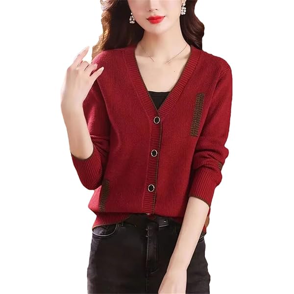 Red Cardigan Cotton Sweaters for Women Trendy Fall Plus Size