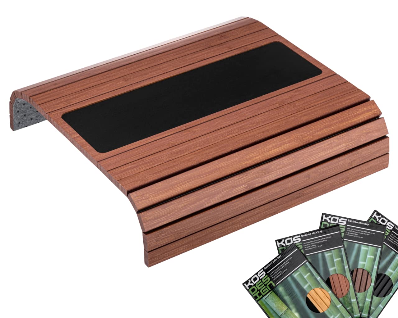 Kos Design Bamboo Sofa Arm Tray – Anti-Slip, Flexible Sofa Arm Table for All Armrests – Durable Couch Tray with Elegant Design, Natural Color, Fits Any Interiors – Sofa Armrest Tray for Drinks