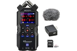 KELLARDS Zoom H4essential 4-Track 32-Bit Float Portable Audio Recorder Bundle with Auray WRW-H4N Custom Windbuster for Zoom H4n, 32GB SDHC Memory Card and Zoom AD17 AC Adapter