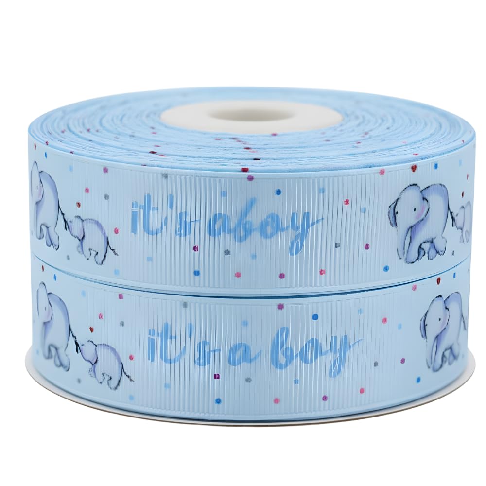 Cute Blue It's A Boy 2m x 22mm Wide Ribbon for Personalised Christening Baby Showers Ribbon & Decorating Ideas for Present Gift Wrap Bows Toppers or Wrapping for Bags Box Balloon String Cards