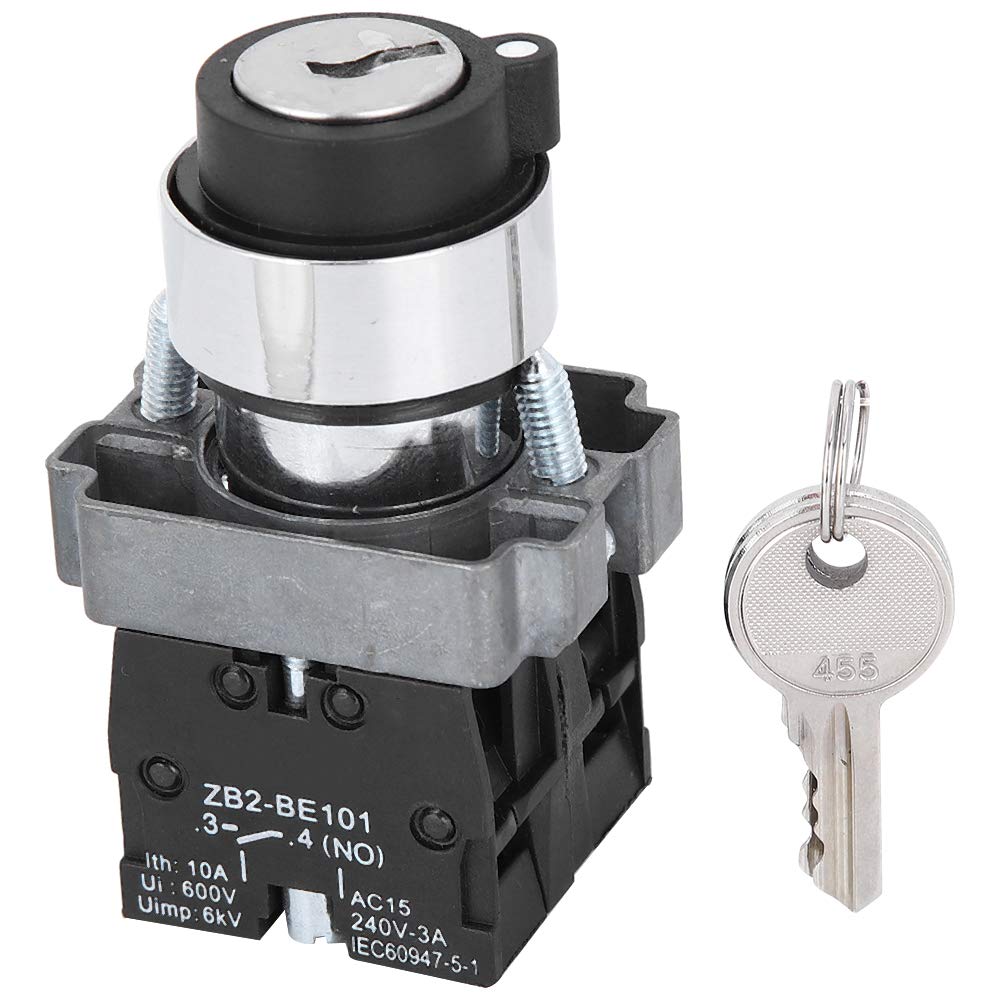 ZB2‑BE102 Key Lock Switch 22mm Mounting Hole Diameter 2 Positions Antioxidant Good Conductivity Key Switch Lock with 2 Keys