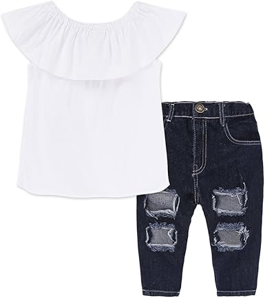 white ruffle jeans