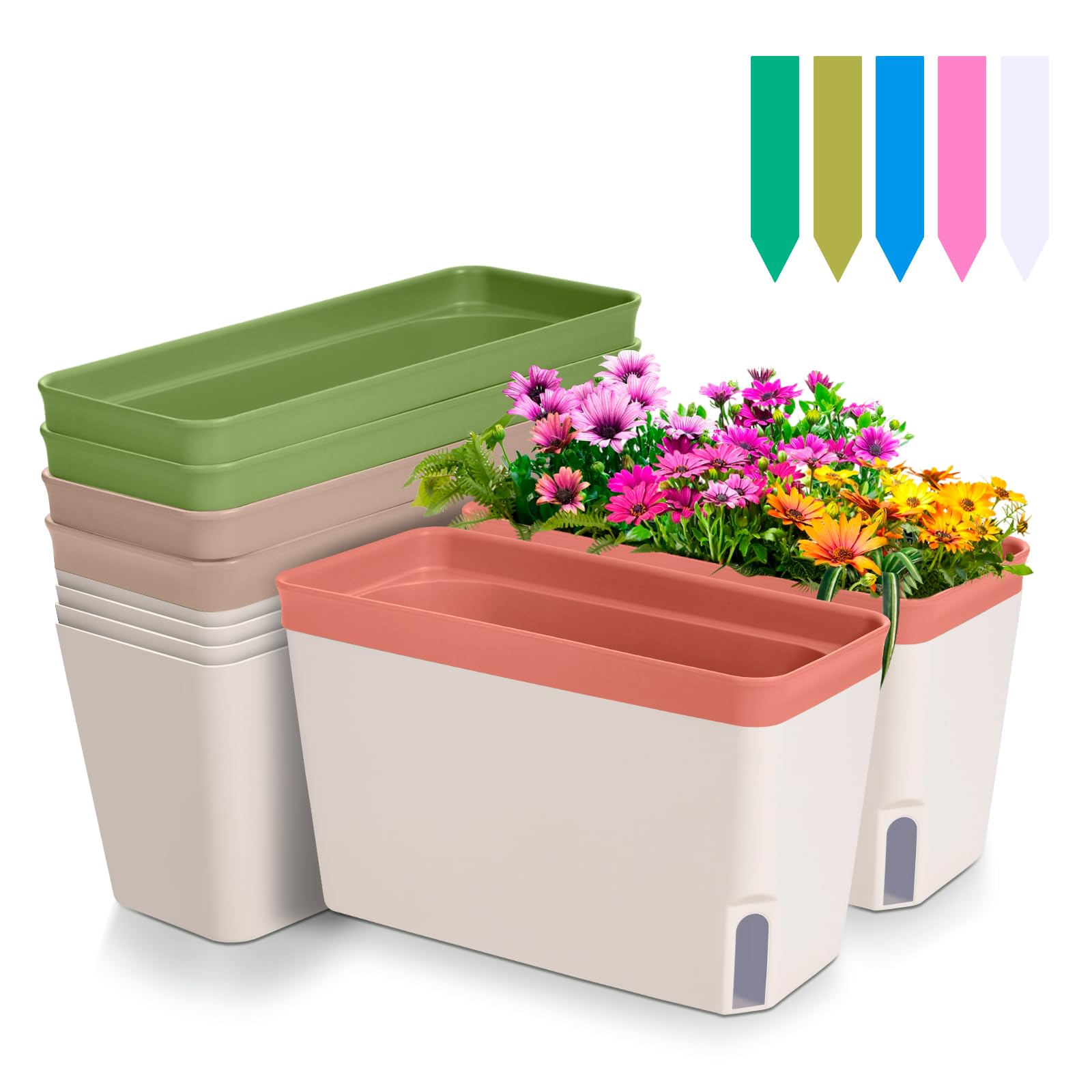 Photo 1 of tchrules 6Pcs Window Planter Box for Herbs, 10.5 Inch Self-Watering Rectangle Indoor Herb Garden Pots with Drainage Holes, Colorful Windowsill Planter for Indoor Plants