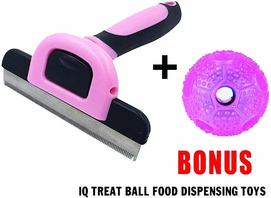 Dog Brush, Bonus IQ Dog Toy. Pet Grooming Glove, Hair Cat Comb,Shedding tool, Best Remover, 95% Professional Deshedding Tool, Soft Massage for your Puppy