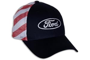CHECKERED FLAG SPORTS Blue Ford Racing Hat for Men - Stars and Stripes Patriotic Adjustable Automotive Baseball Cap