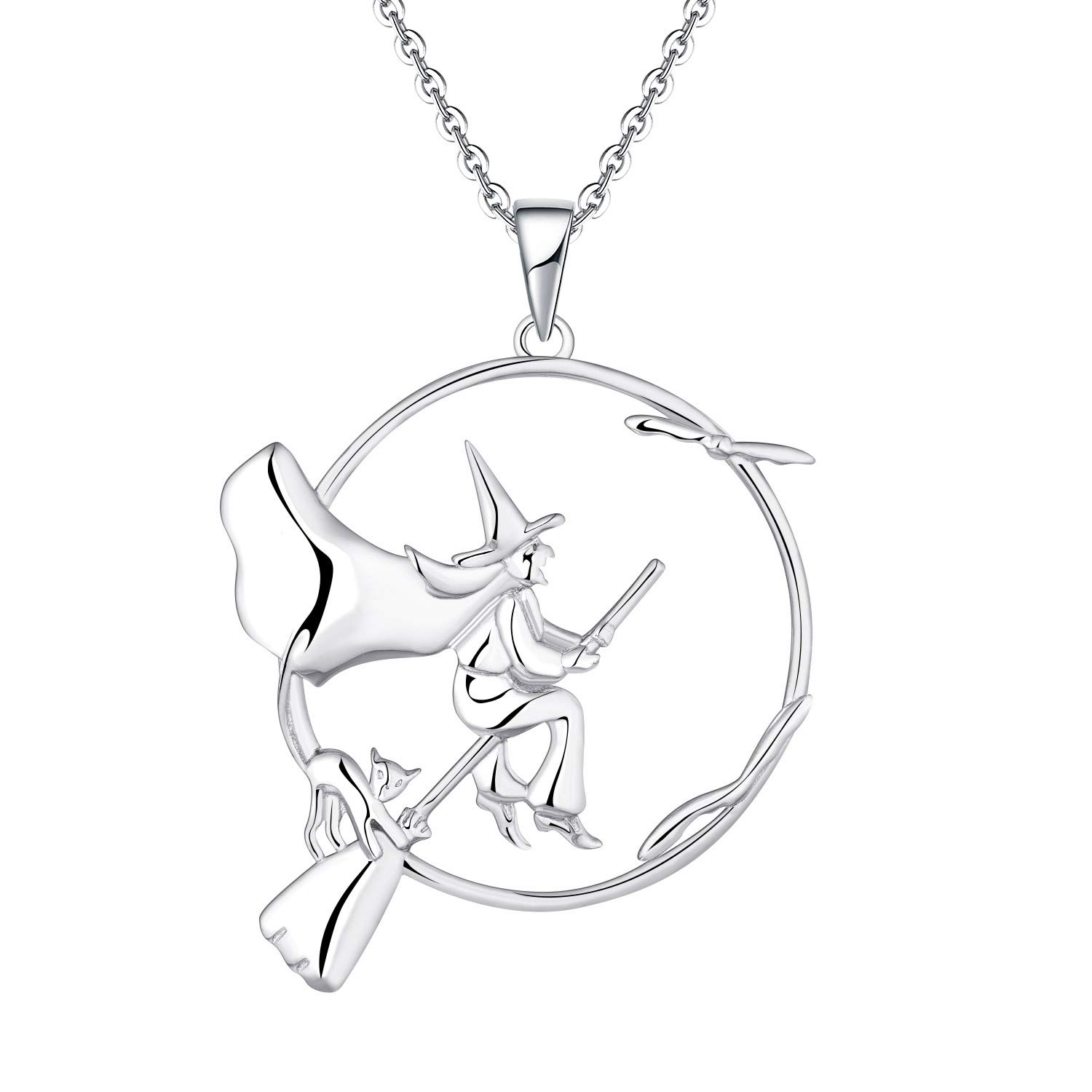 JO WISDOM Women 925 Sterling Silver Witch Pendant Necklace