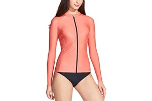 TSLA Women's UPF 50+ Zipper Rash Guard, Water Surfing Long Sleeve Swimsuit, UV/Sun Protection Swim Shirts Wetsuit Top