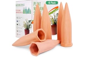 REMIAWY Plant Watering Stakes 6 Pack Automatic Plant Waterers for Vacations, Terracotta Self Watering Spikes for Wine Bottles Indoor & Outdoor Plants