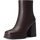 CELLENZ Women Platform Ankle Boots: Comfortable Square Toe Boots - Chunky Fall Booties Womens - Brown Leather Fall Ankle Boot Size 10
