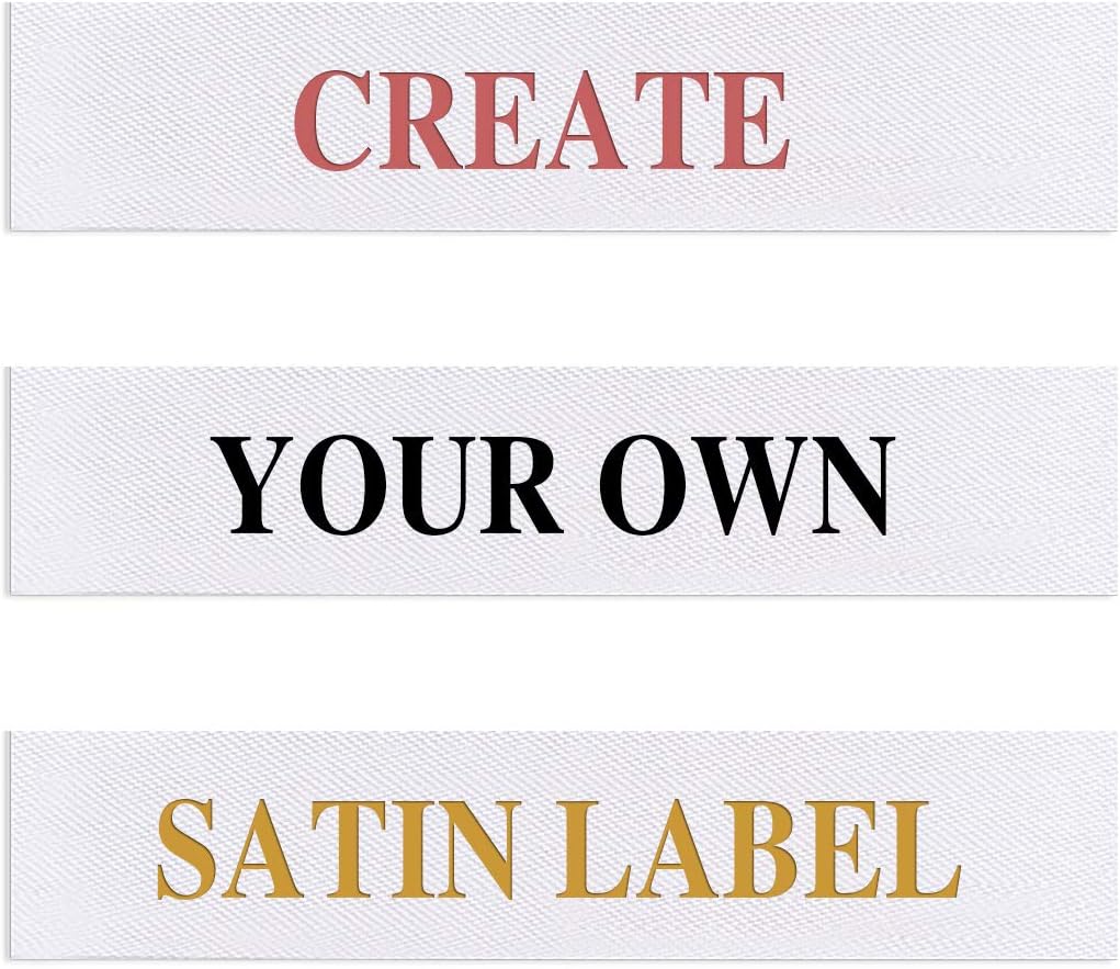 Wunderlabel Personalised Custom Customised Printed Satin Labels Crafting Craft Art Fashion Ribbon Ribbons Tag Clothing Sewing Sew Clothes Garment Label Labels Tags, 3 x 1.18 in; 74 x 30mm, 100 Labels