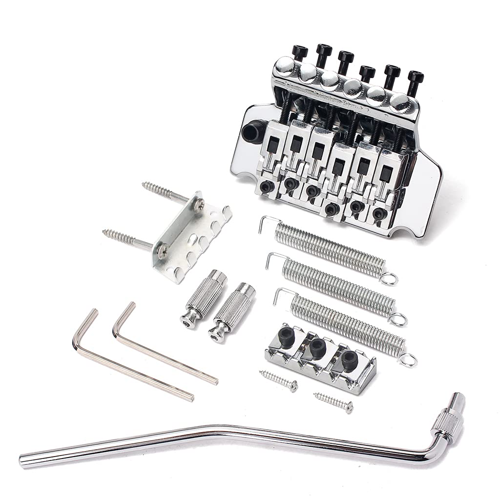Alnicov Double Locking Tremolo Bridge Guitar System,6 String Guitar Double Locking Tremolo Guitar Bridge Parts for Electric Right handed Guitar Chrome