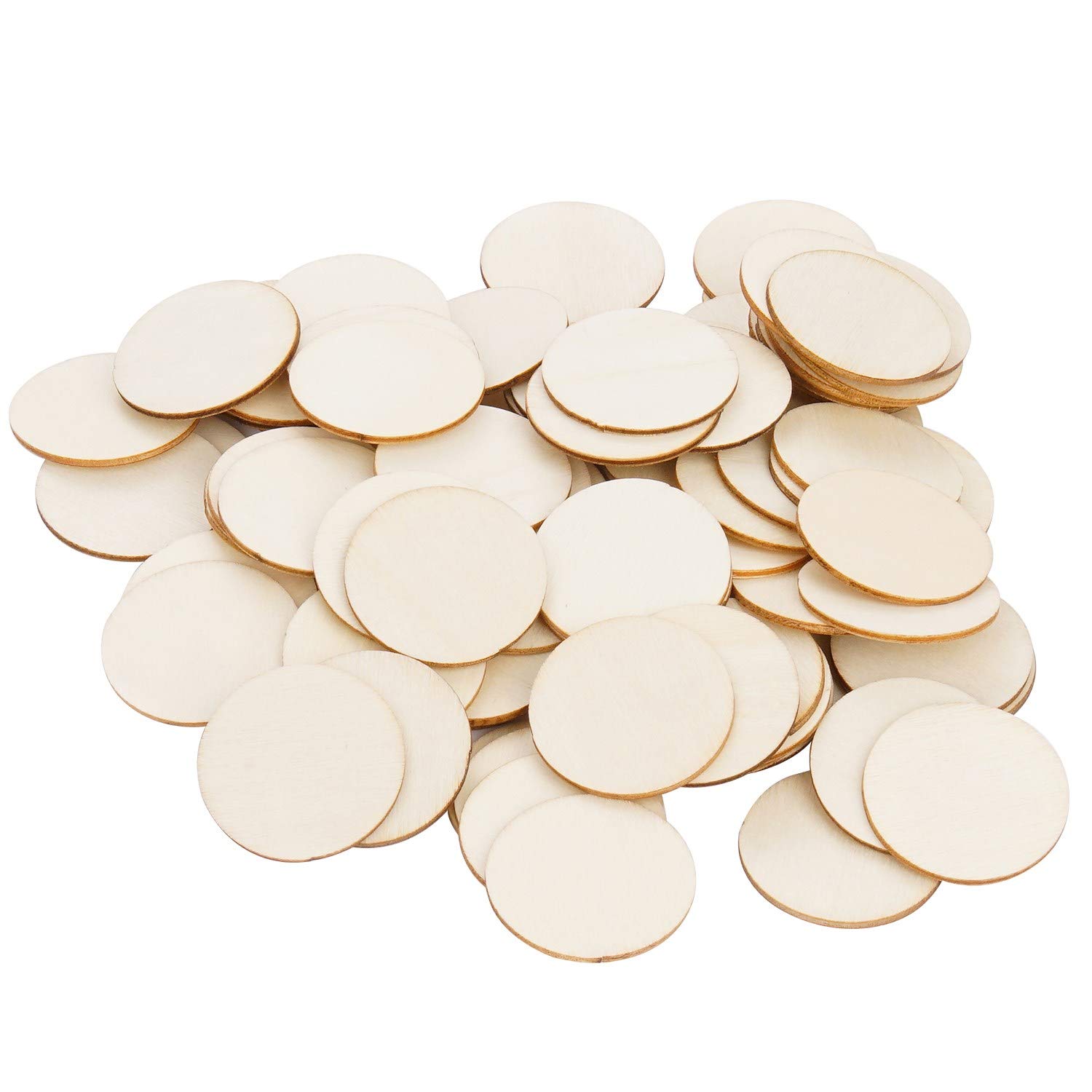 moinkerin 100PCS 32mm Unfinished Round Wood Log for Crafts, Wooden Slices Discs Pieces, Circle Shapes Wooden Natural for DIY Art Craft, Ornaments, Scrapbook, Plaques