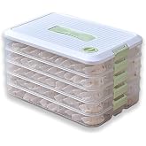Refrigerator storage box, 5-layer sealed dumpling freezer box, kitchen food grade refrigerator, food dumpling preservation box, multifunctional classification storage organizer (Green-5 layer)
