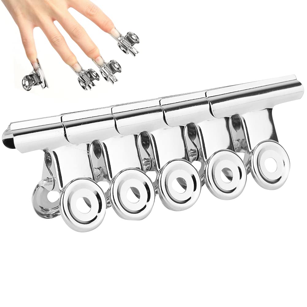 Dioche 5pcs Stainless Steel Silver C Curve Nail Extension Clips, Multi-functional Nail Art Accessories for Polygel Finger Nail Extension