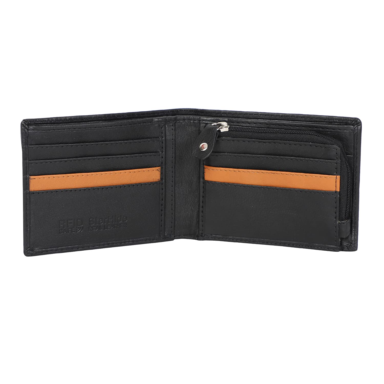 STARHIDE Handmade Soft Nappa Leather Wallet, RFID Blocking Bifold Wallet with Zip Coin Pocket, Premium Quality, Gift Boxed - #110 (Black)