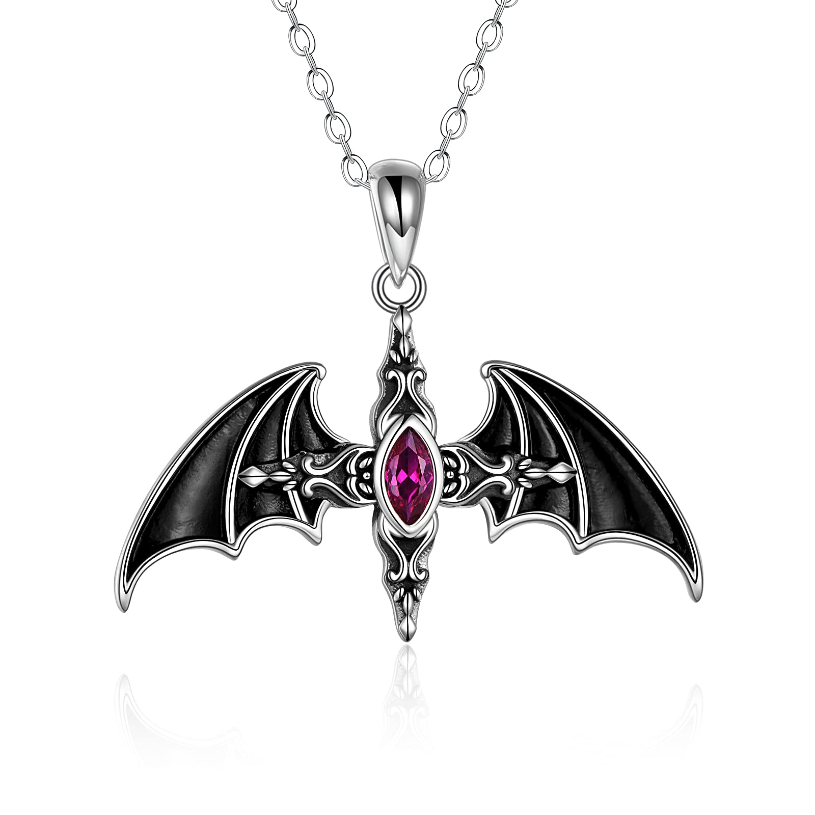 YFN Bat Necklace Sterling Sliver Bat Cross Pendant Gothic Jewellery Vampire Gifts for Women Men