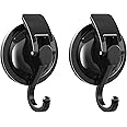 SOCONT Heavy Duty Vacuum Suction Cup Hooks, Matte Black Plated Polished Super Suction for Kitchen Bathroom, 2 Pack