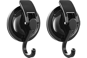 SOCONT Heavy Duty Vacuum Suction Cup Hooks, Matte Black Plated Polished Super Suction for Kitchen Bathroom, 2 Pack