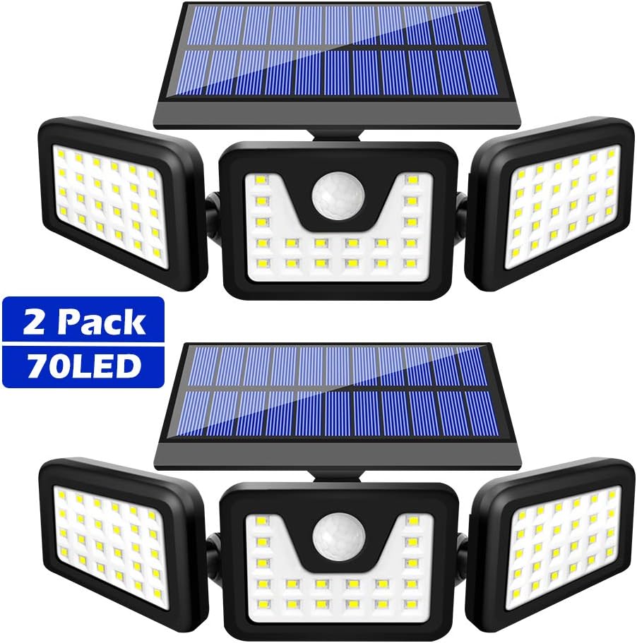 HARMONIC Solar Lights Outdoor, 3 Adjustable Heads 70 LED Solar Motion